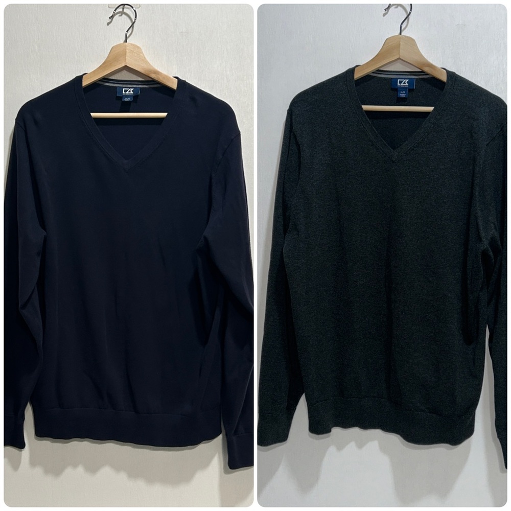 CUTTER N BUCK MENS BUNDLE OF TWO V NECK SWEATER NAVY GREY Sz MD